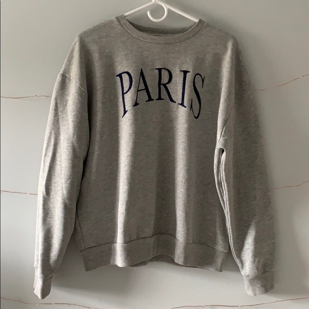 Topshop Paris Embroidered Crewneck Gray